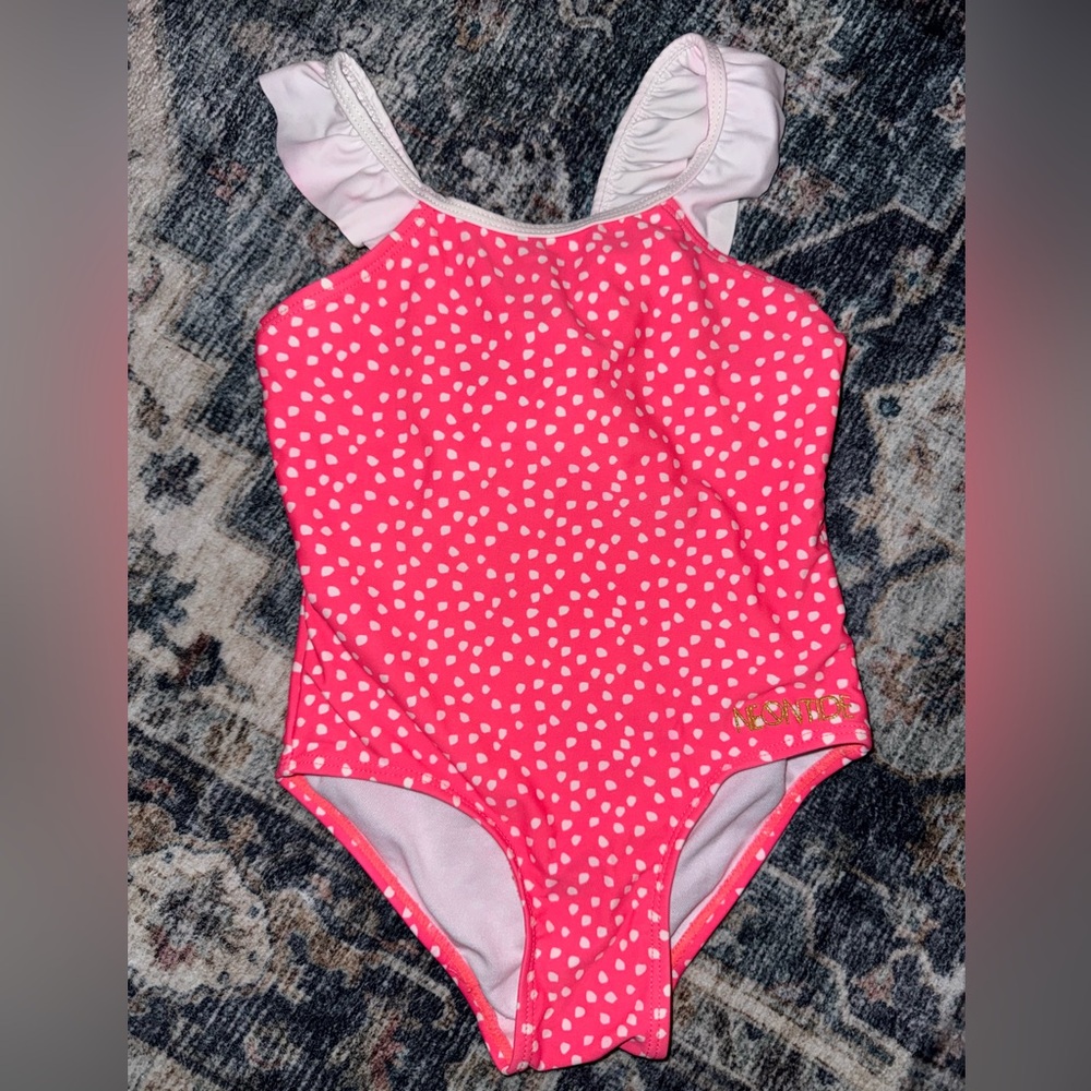 2/$10- Neontide Pink Heart Pattern Kids Swim One Piece
